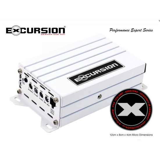 Excursion PXA-1K 1-kanałowy mini wzmacniacz samochodowy do fabrycznych systemów audio - moc RMS: 1x300/450/600, klasa Mono D, wej. High/Low, Auto On/O